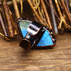 Himalayan Raw Labradorite Crystal Statement Ring – Adjustable Handmade Boho Gemstone Jewelry