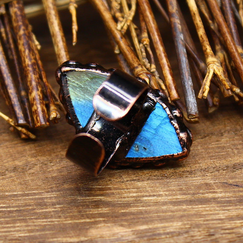 Himalayan Raw Labradorite Crystal Statement Ring – Adjustable Handmade Boho Gemstone Jewelry