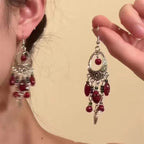 Tibetan openwork earrings Ethnic Silver Earrings | Colorful Feather Dangle Earrings with Turquoise | Long Fringe Bohemian Statement Jewelry