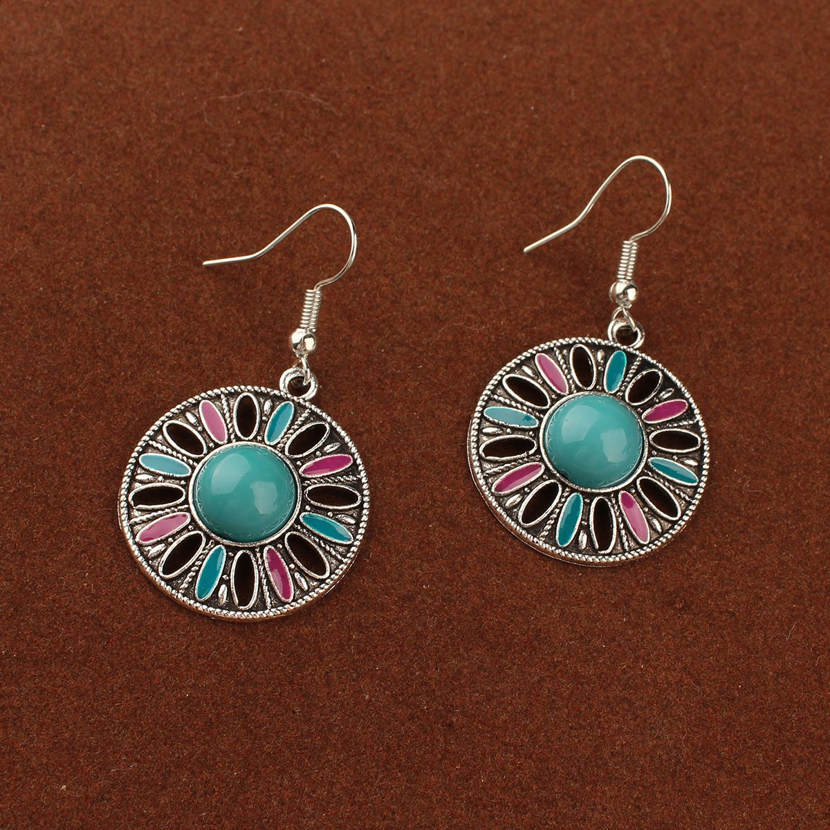 "Tibetan Sun God Earrings" - Solar Feather & Turquoise Dangle Earrings