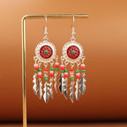 Tibetan Cross-Border Ethnic Silver Earrings | Colorful Feather Dangle Earrings with Turquoise