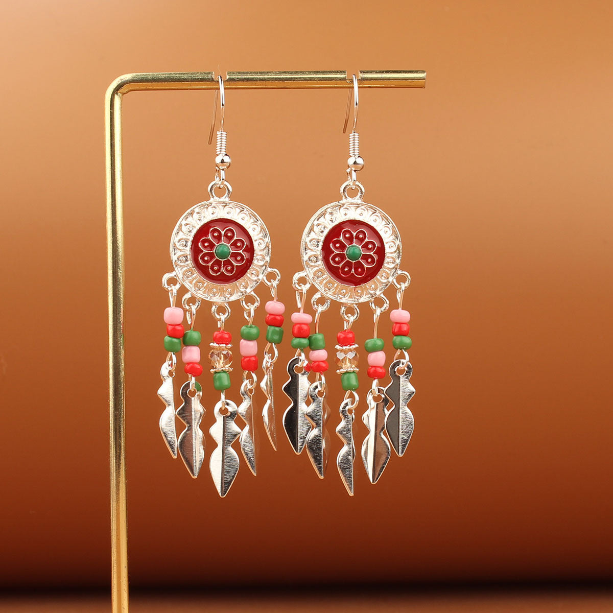 Tibetan Cross-Border Ethnic Silver Earrings | Colorful Feather Dangle Earrings with Turquoise