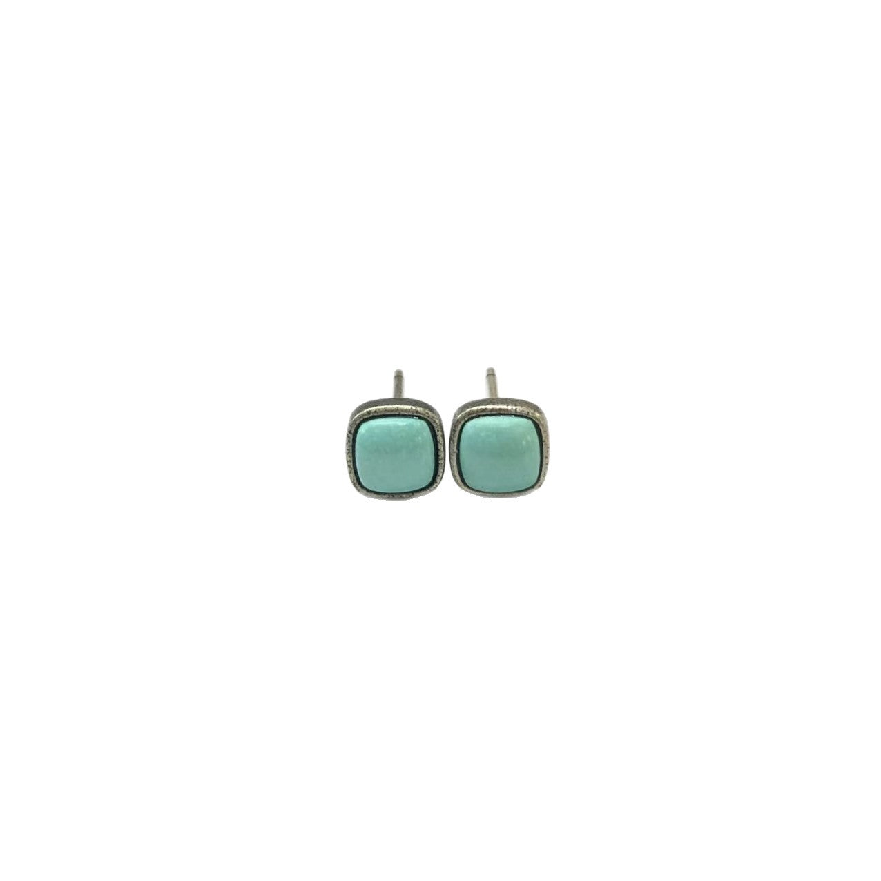Tibetan Raw Turquoise Cube Stud Earrings Precision-Set in S925 Sterling Silver | Minimalist Daily Wear