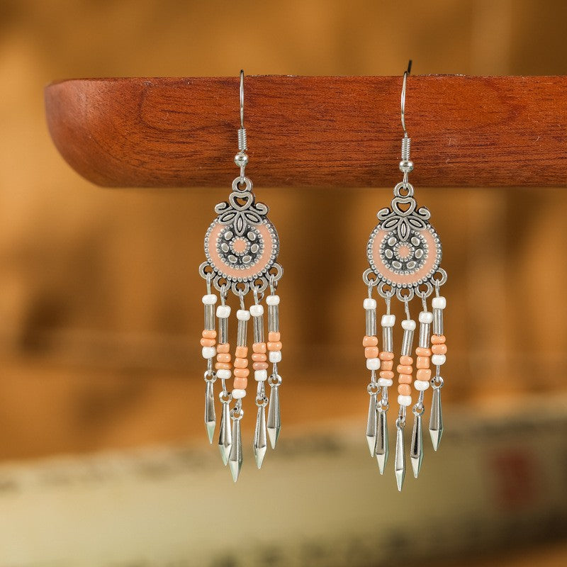 Tibetan Cross-Border Ethnic Silver Earrings | Colorful Feather Dangle Earrings with Turquoise