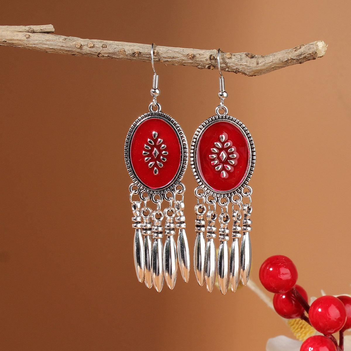 Tibetan Cross-Border Ethnic Silver Earrings | Colorful Feather Dangle Earrings with Turquoise | Long Fringe Bohemian Statement Jewelry