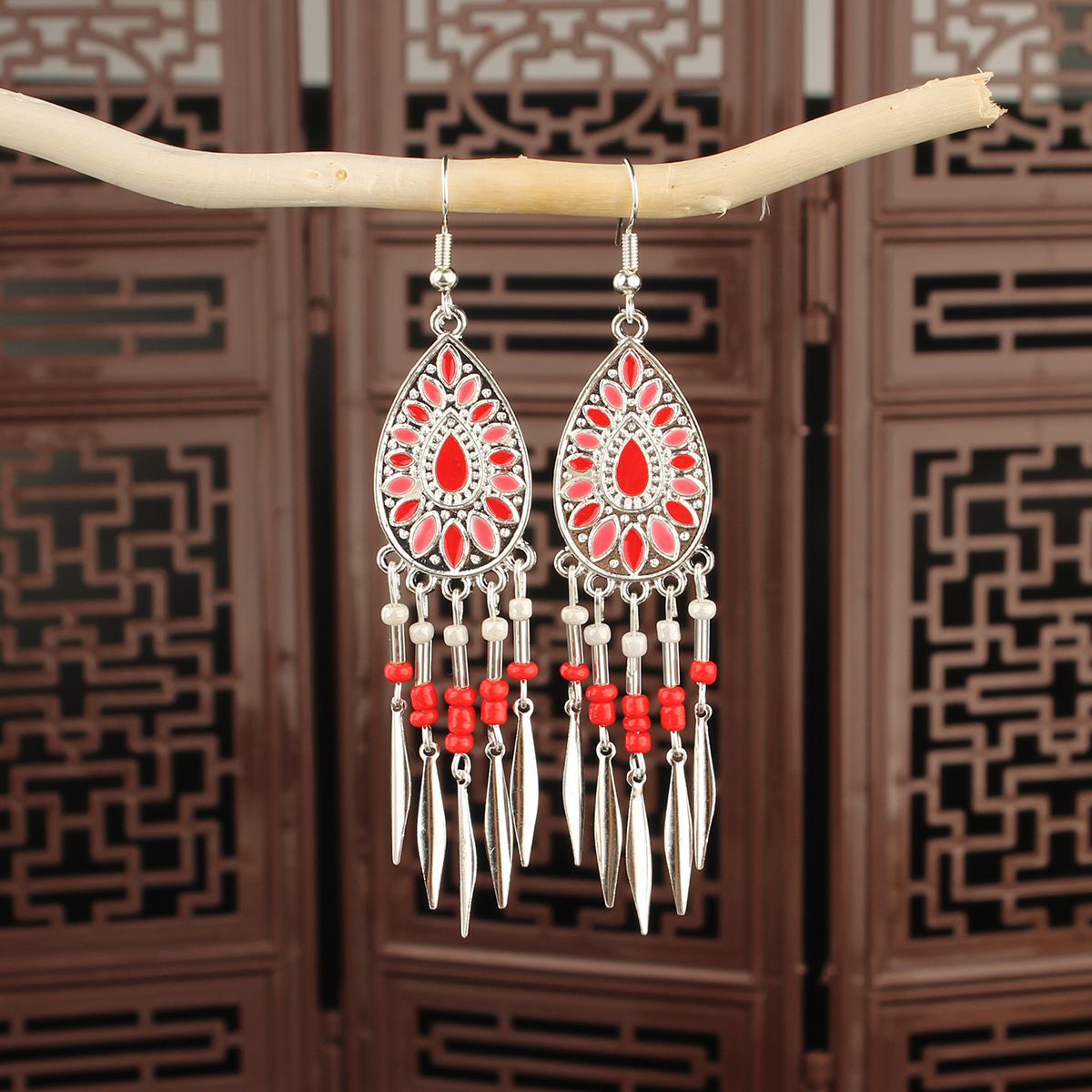 Tibetan Cross-Border Ethnic Silver Earrings | Colorful Feather Dangle Earrings with Turquoise | Long Fringe Bohemian Statement Jewelry