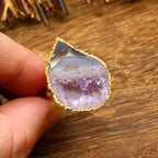 Himalayan Raw Crystal Energy Rings – Adjustable Handmade Rings in Blue Quartz, Agate, or Labradorite