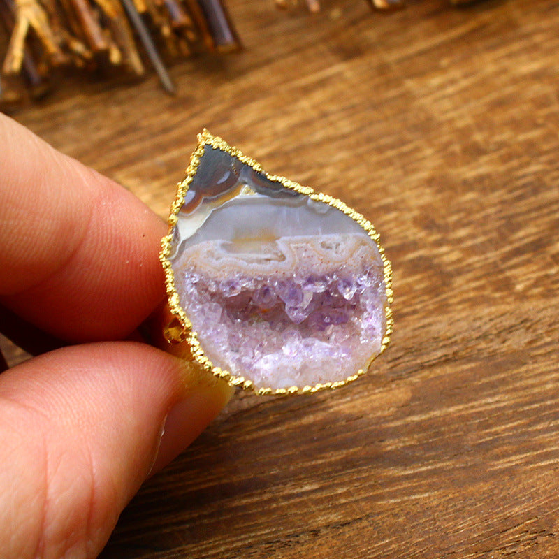 Himalayan Raw Crystal Energy Rings – Adjustable Handmade Rings in Blue Quartz, Agate, or Labradorite