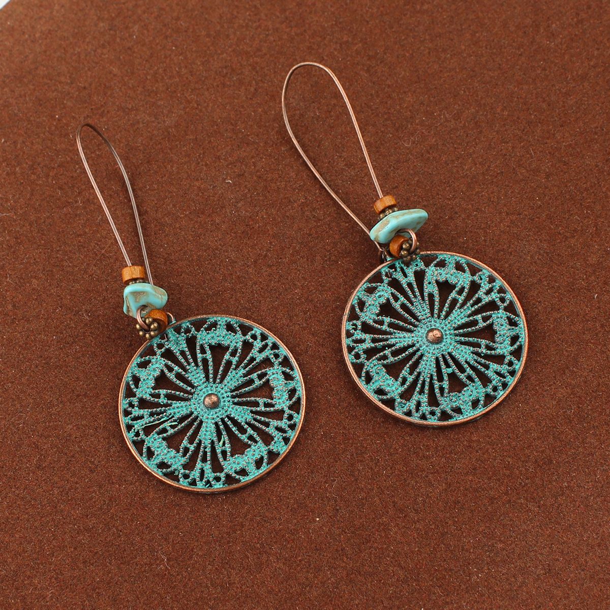 "Tibetan Sun God Earrings" - Solar Feather & Turquoise Dangle Earrings