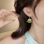 Bohemian style green crystal fringed ear hook earrings design sense niche stud earrings seaside vacation style earrings women