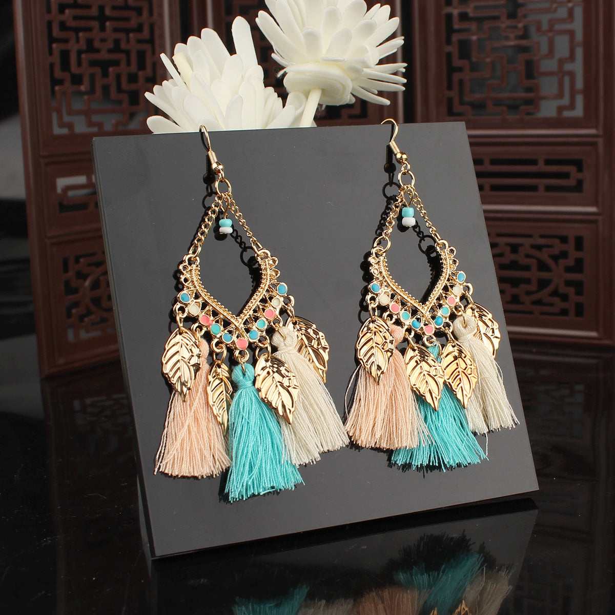 Tibetan Colorful Feather Dangle Earrings with Turquoise | Long Fringe Bohemian Statement Jewelry |