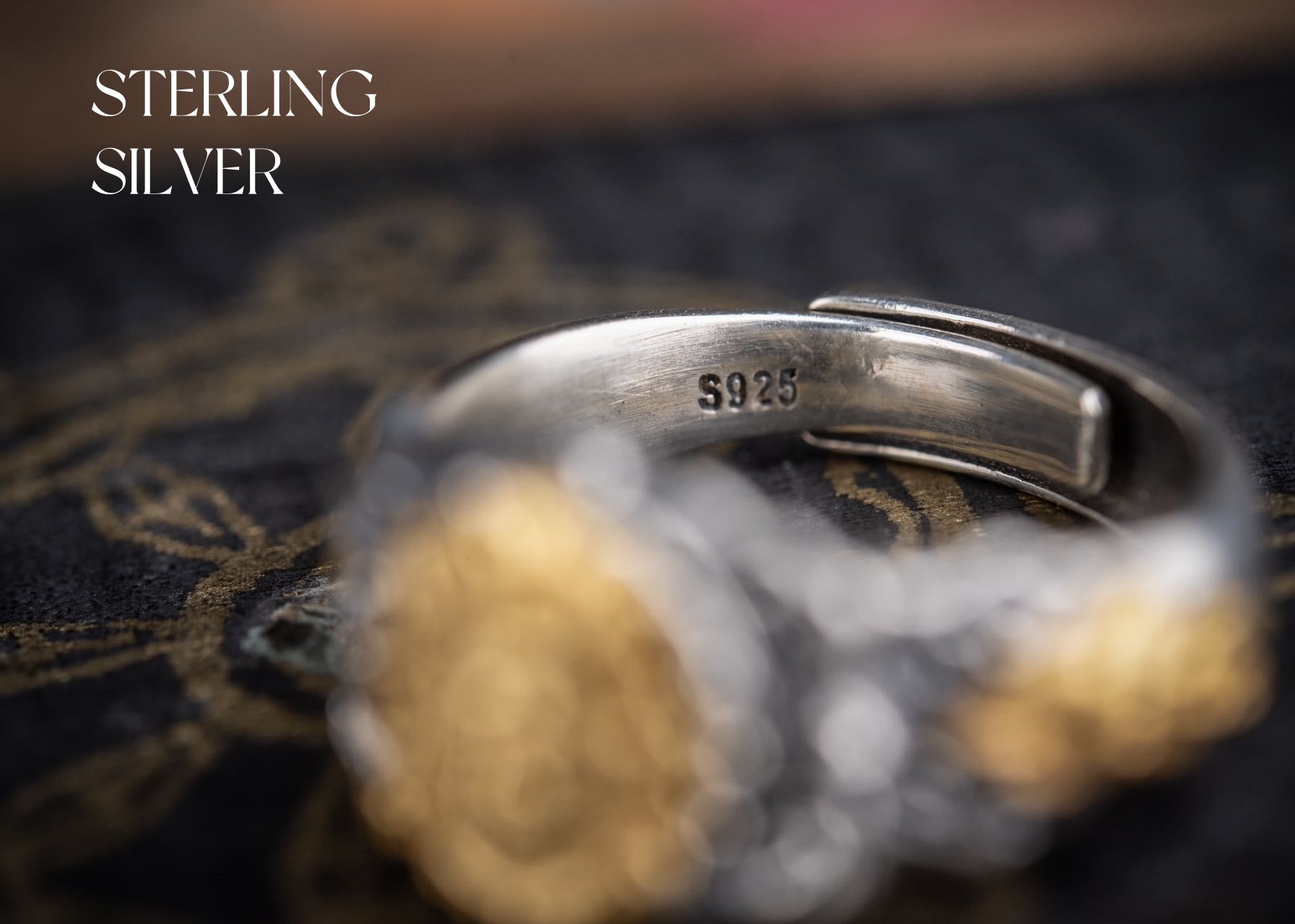 Yellow Jambhala Wealth Ring | 925 Silver + Brass Tibetan Talisman