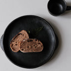 Tibetan Black Pottery  Double‑Ear Tray – Handmade Rustic Plate