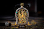 Black‑Gold Thangka Gau Necklace | 925 Silver & Dharma Wheel