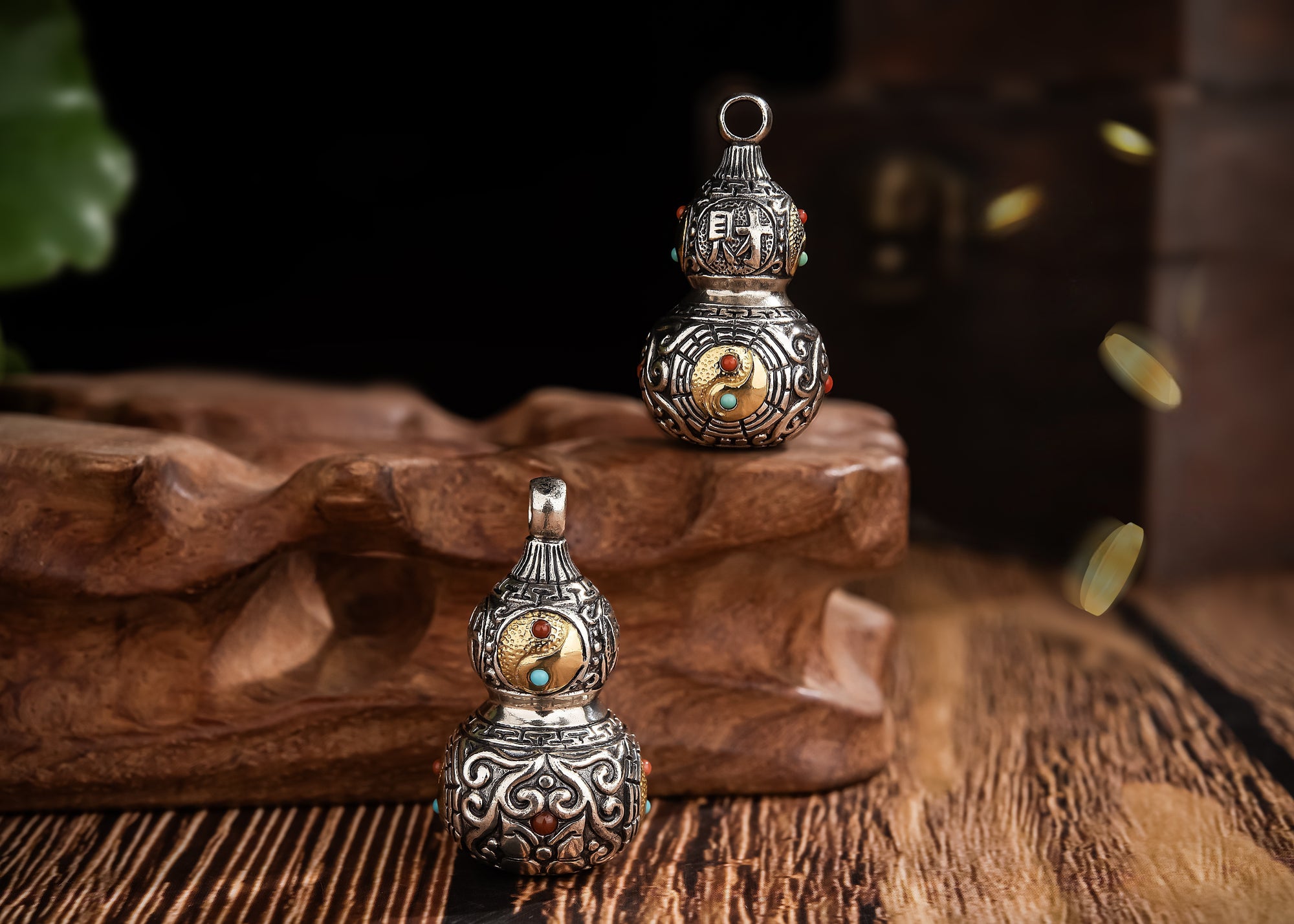 Tibetan Gourd Pendant | Sterling Silver, Brass & Agate Luck Charm