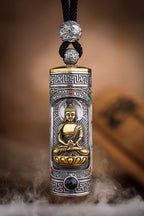 Tibetan Six-Syllable Prayer Wheel Pendant – Silver & Gemstone