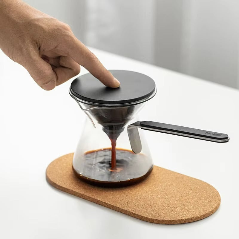 Classic Series 1-4Cup Wood Neck Drip Pot Elegant Ceramic Pour Over Coffee and Tea Maker Set with Filter for Travel and Camping