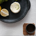Tibetan Black Pottery  Double‑Ear Tray – Handmade Rustic Plate