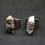 Himalayan rough stone retro crystal column ring tea crystal wide ring handmade ring