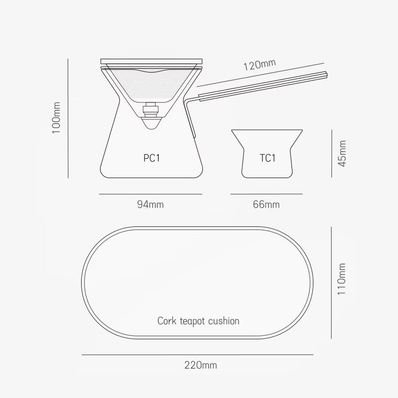 Classic Series 1-4Cup Wood Neck Drip Pot Elegant Ceramic Pour Over Coffee and Tea Maker Set with Filter for Travel and Camping