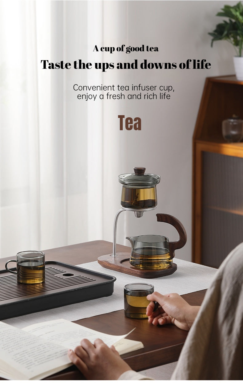 Modern Magnetic Glass Teapot Set – Heat-Resistant Lazy Brewer with Wood Handle & Stainless Steel Infuser