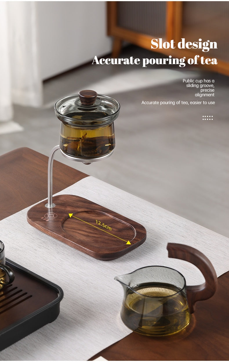Modern Magnetic Glass Teapot Set – Heat-Resistant Lazy Brewer with Wood Handle & Stainless Steel Infuser