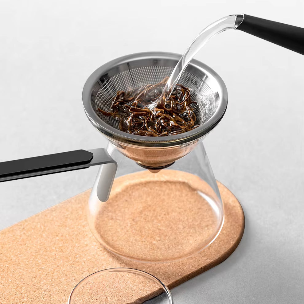 Classic Series 1-4Cup Wood Neck Drip Pot Elegant Ceramic Pour Over Coffee and Tea Maker Set with Filter for Travel and Camping