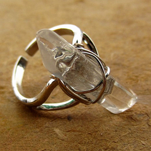 Himalayan Energy Raw Crystal Ring | Adjustable White Quartz Statement Ring | 21-Power Natural Stone Jewelry