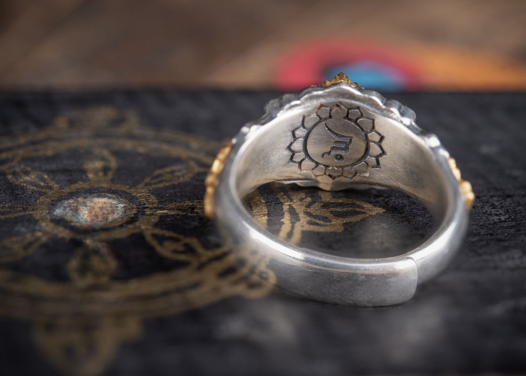 Yellow Jambhala Wealth Ring | 925 Silver + Brass Tibetan Talisman