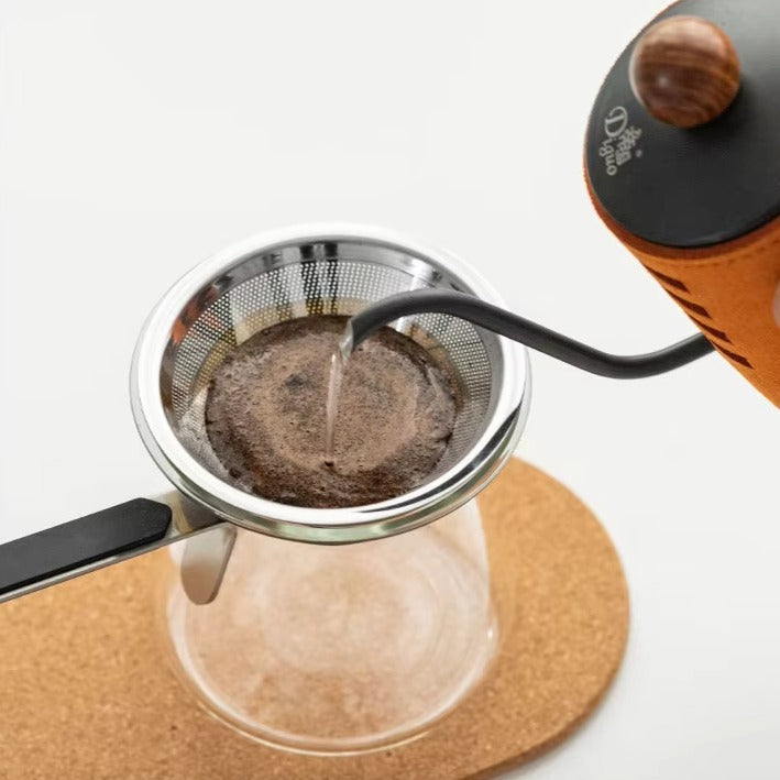 Classic Series 1-4Cup Wood Neck Drip Pot Elegant Ceramic Pour Over Coffee and Tea Maker Set with Filter for Travel and Camping