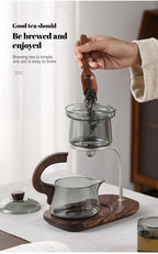 Modern Magnetic Glass Teapot Set – Heat-Resistant Lazy Brewer with Wood Handle & Stainless Steel Infuser