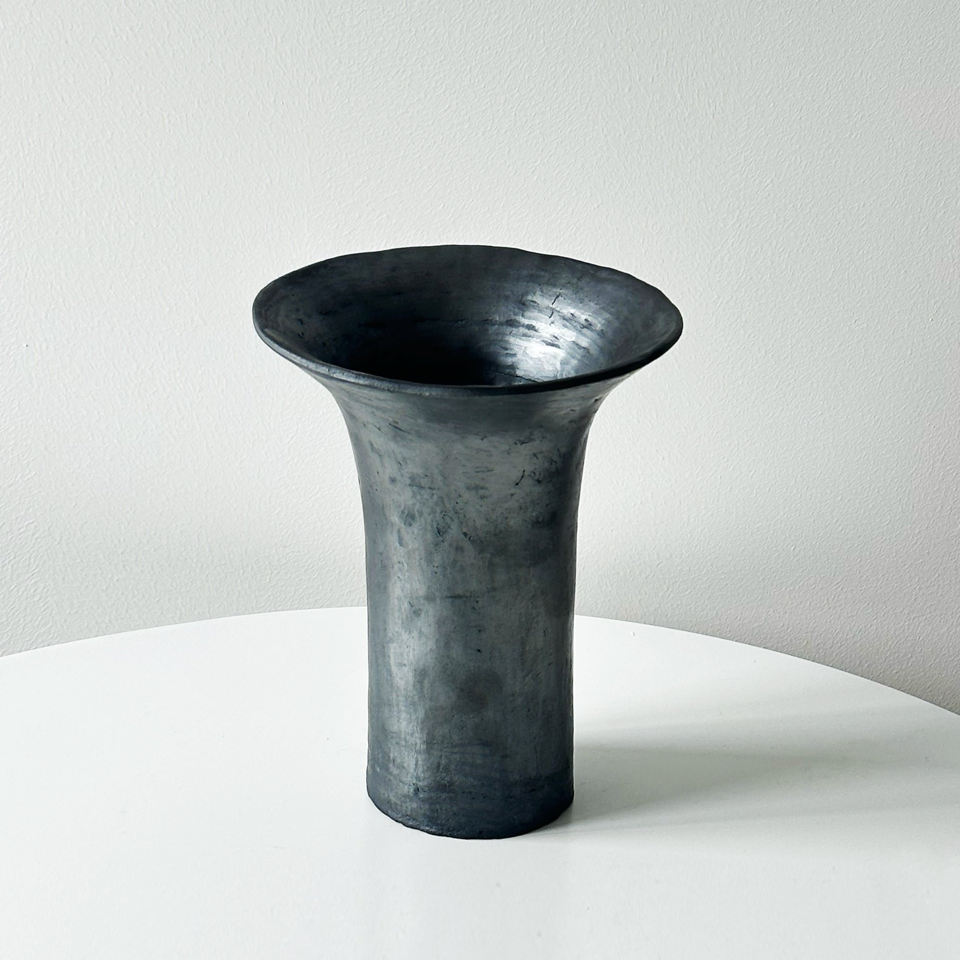 Handmade Tibetan Wide‑Mouth Black Pottery Vase
