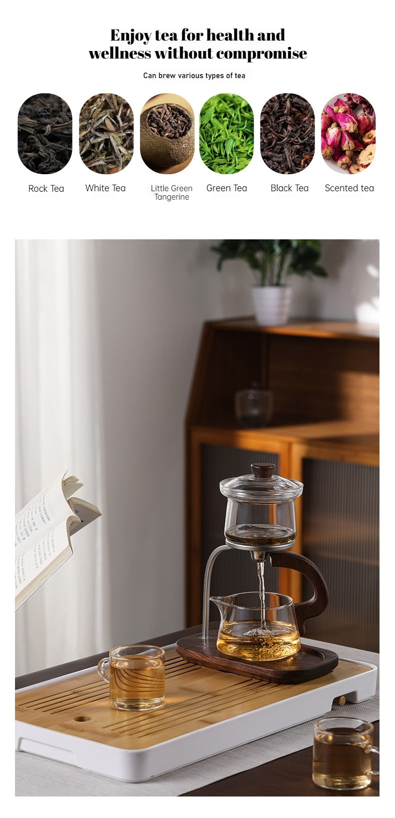 Modern Magnetic Glass Teapot Set – Heat-Resistant Lazy Brewer with Wood Handle & Stainless Steel Infuser