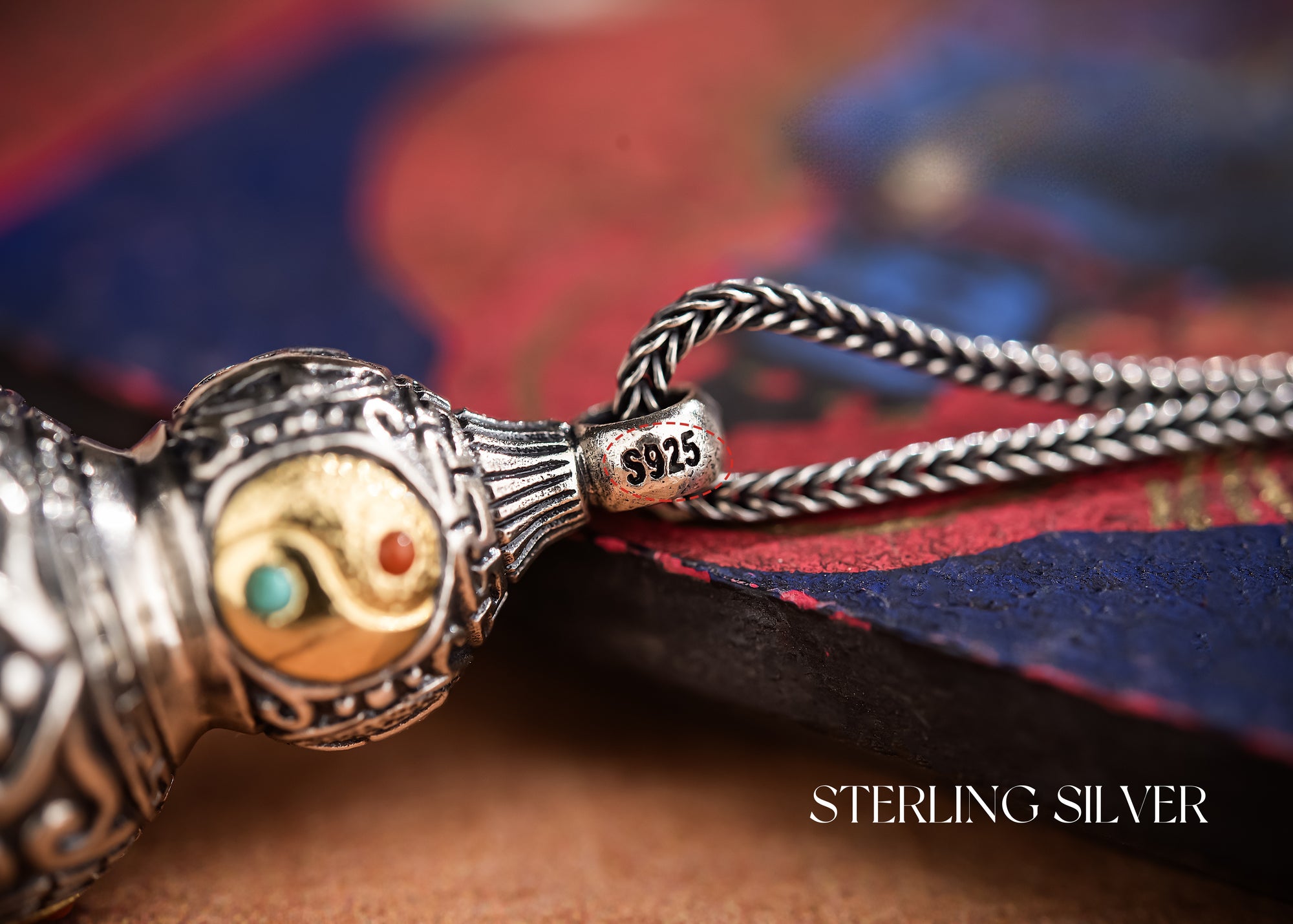 Tibetan Gourd Pendant | Sterling Silver, Brass & Agate Luck Charm