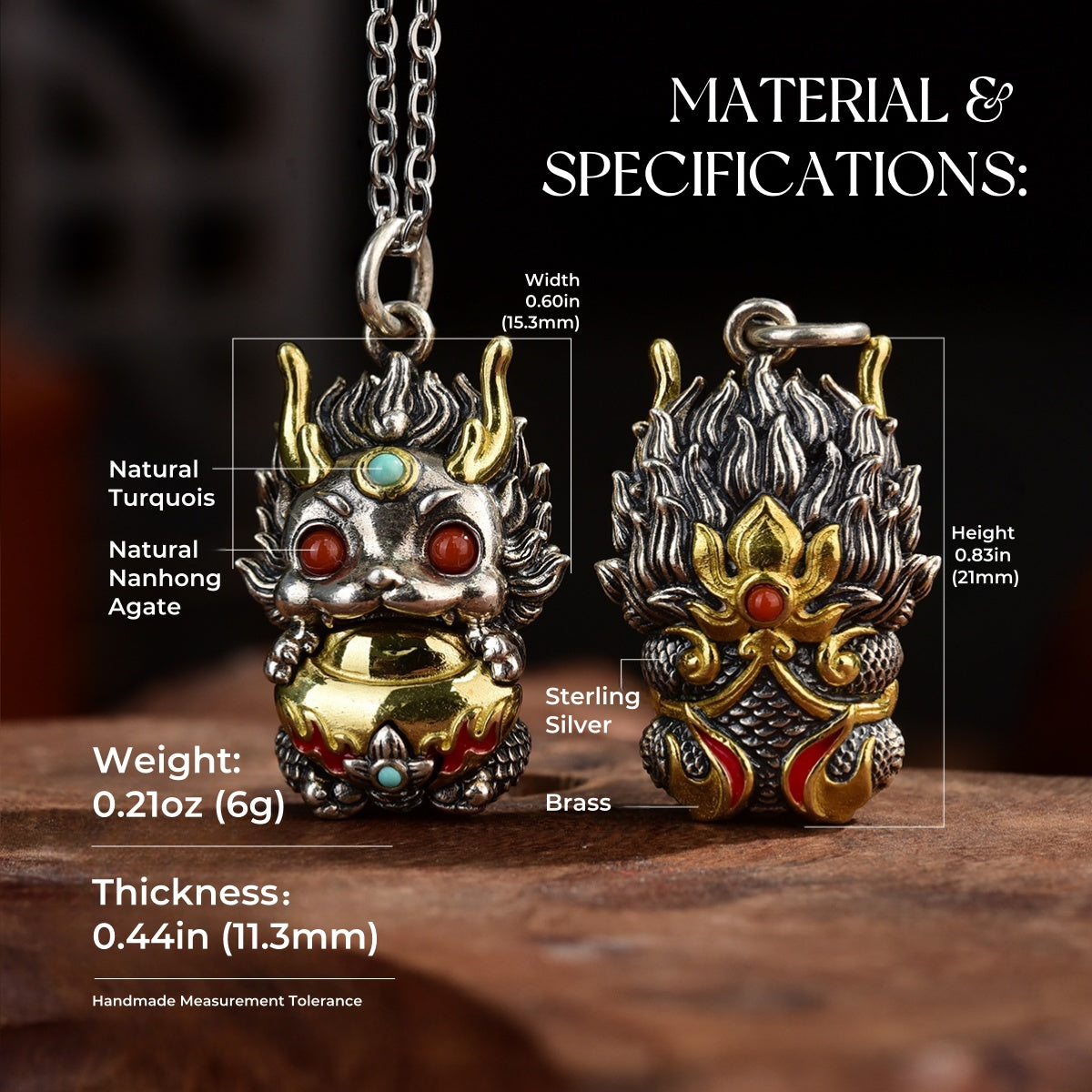 Qilin Fortune Gourd Pendant | Sterling-Silver Gemstone Charm